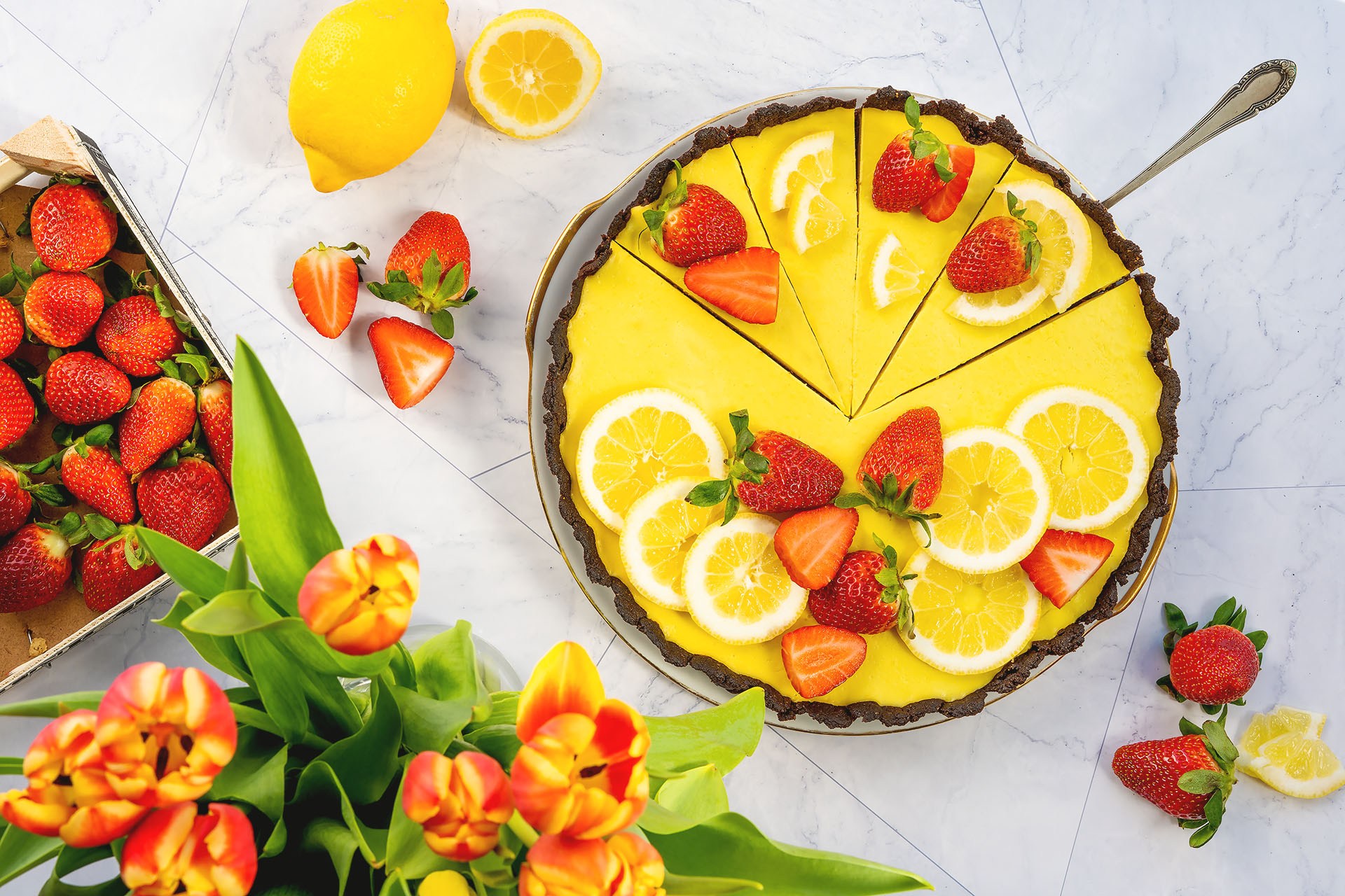 Dessertfotografie Torte eines Rezeptes für eine Zitronentarte von Foodfotograf Jessica Brach.